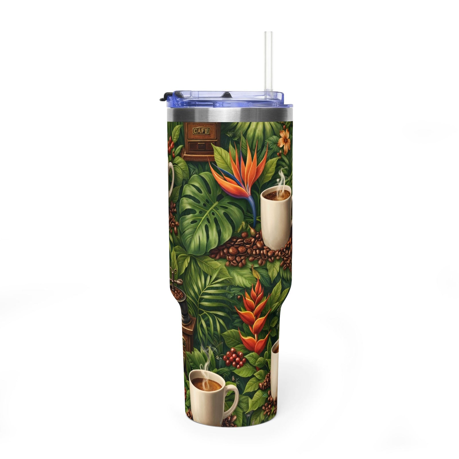 40oz Thermal ~ Tropical Coffee Lover Parrots