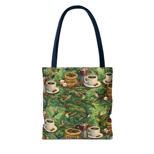 Tropical Hummingbirds & Coffee Tote Bag, Black - 3 Sizes