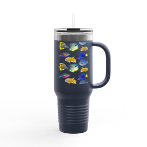 School of Fish/White Insulated Travel Mug - 40oz - Perfect for Outdoor Adventures