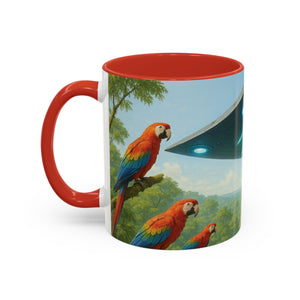 Accent Coffee Mug (11, 15oz), 8 Colors - UFO and Macaws