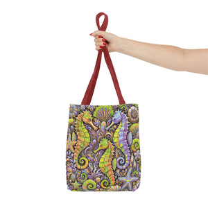 Seahorse Trio Tote Bag, Yellow & Purple - 3 Sizes