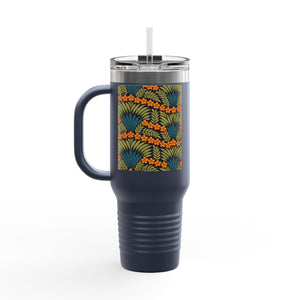 Insulated Travel Mug, 40oz / Hibiscus Fan Dance, Orange - Perfect for Outdoor Adventures