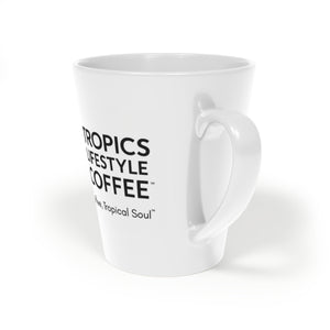 White Latte Mug, 12oz  ~ Tropics Lifestyle Coffee Parrot Logo