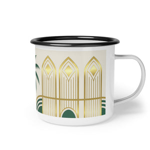 Enamel Camp Cup — Art Deco Palm & Windows
