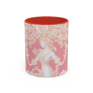 Accent Color Coffee Mug (11, 15oz), Pearl Lady Toile/Hibiscus Pink