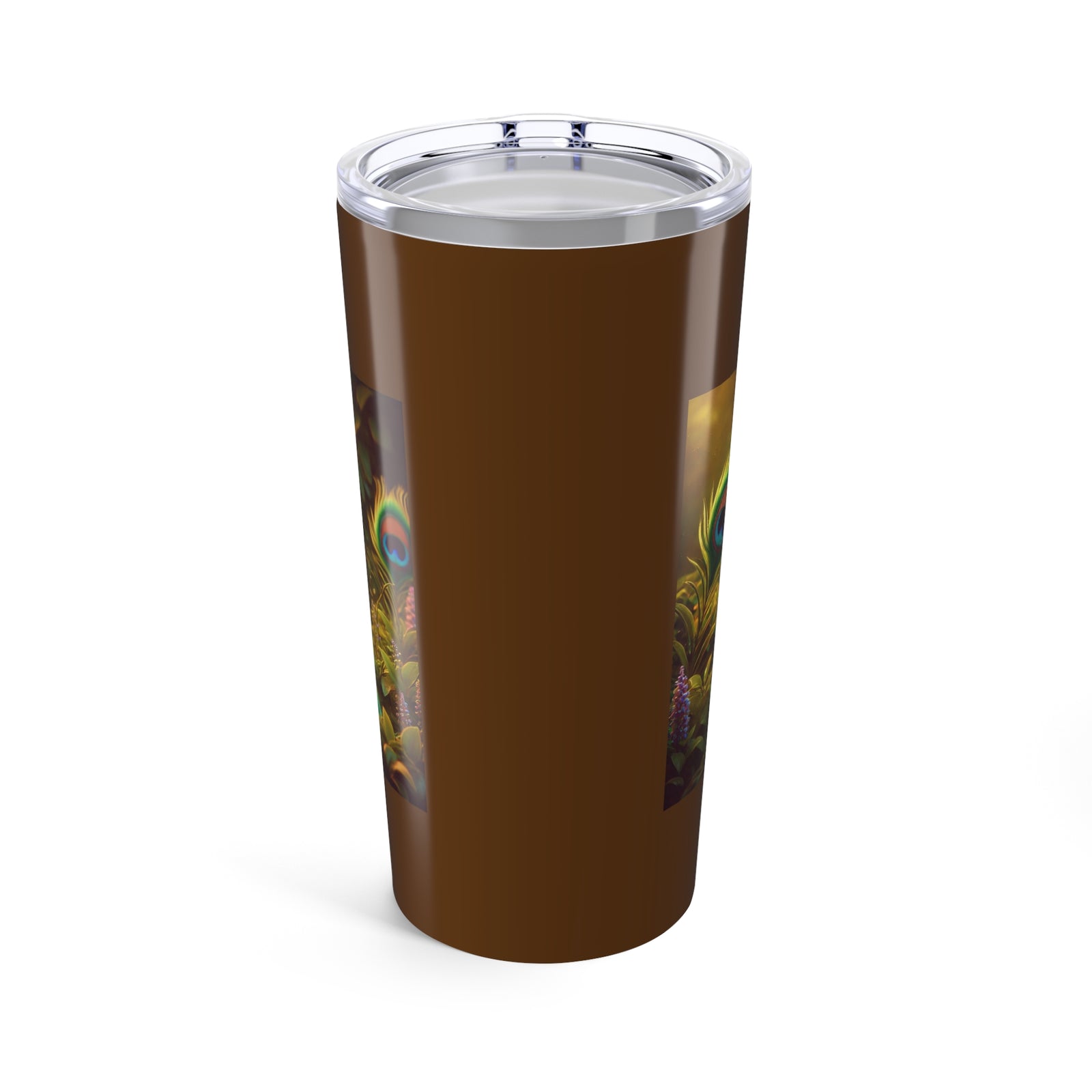 20oz Tropical Glossy Tumbler, Stainless Steel / Baby Peacock, Dark Brown