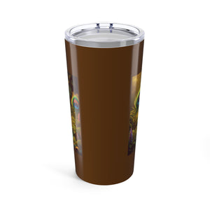 20oz Tropical Glossy Tumbler, Stainless Steel / Baby Peacock, Dark Brown