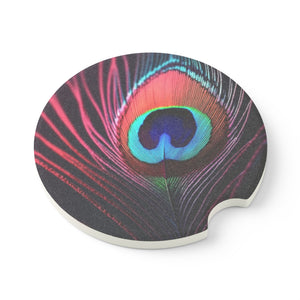 Soapstone Car Coaster - Peacock Eye Feather, Magenta