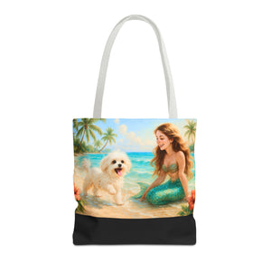 Puppy Ariel and Mermaid/Black Tote Bag - 3 Sizes