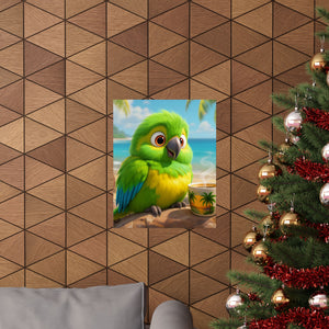 Tropical Beach Poster — Lulu the Parrot Matte Vertical Art Print