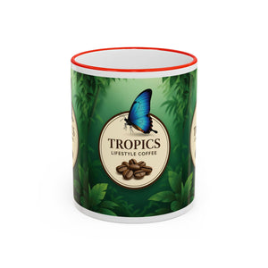 Accent Rim & Handle Coffee Mug — Tropics Lifestyle Coffee Butterfly Logo