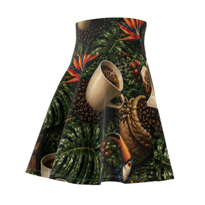 Tropical Parrot Skater Skirt — Tropics Coffee Floral Print