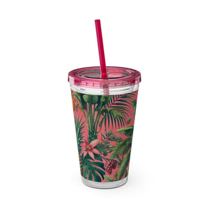 Tropical Tumbler with Straw | 16 oz:  More Tropical Palms, Coral