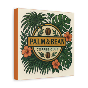 Tropical Coffee Shop Sign ~ Palm & Bean Coffee Club Canvas Wall Art, Crusta Orange