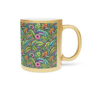 Tropical Metallic Mug, Gold or Silver: Rainforest Blooms