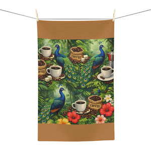Tropical Microfiber Coffee/Tea Towel – Peacocks & Coffee, Lt. Brown