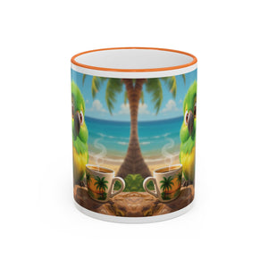 Accent Rim & Handle Coffee Mug ~ Lulu the Parrot Drinking Coffee
