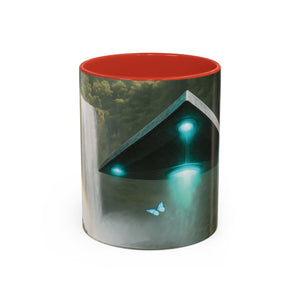 Accent Coffee Mug (11, 15oz), 8 Colors - UFO and Waterfall