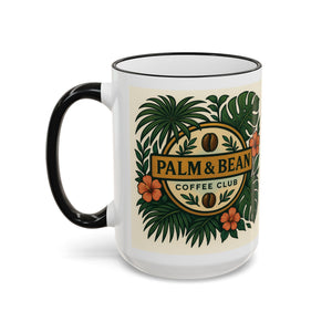 Accent Rim & Handle Coffee Mug — Palm & Bean Coffee Club Logo