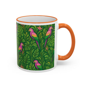 Accent Rim & Handle Coffee Mug ~ Parrot Family, Pink