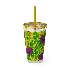 Tropical Tumbler with Straw | 16 oz: Midnight Flower Yellow