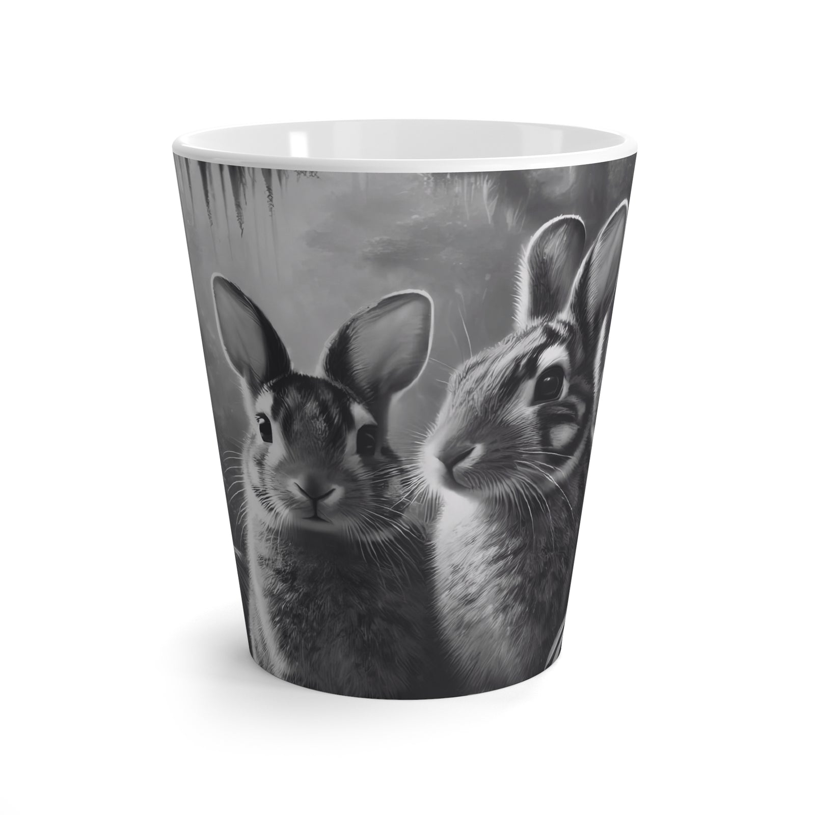 Latte White Mug - Tropical Sumatran Rabbits/Slate