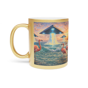 Tropical Metallic Mug, Gold or Silver - UFOs & Flamingos