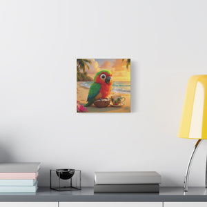 Tropical Beach Canvas - Tiki the Parrot Sunrise Wall Art, Yellow