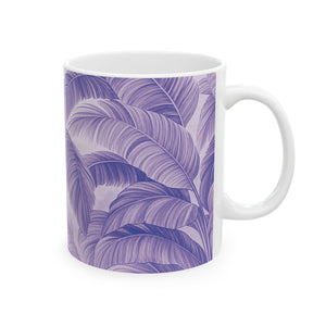 Ceramic White Mug - 11oz & 15oz, Palm Serenity, Lilac