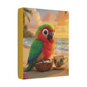 Tropical Beach Canvas - Tiki the Parrot Sunrise Wall Art, Yellow