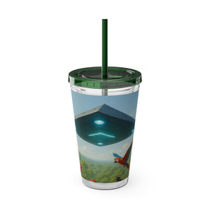 Tropical Tumbler with Straw | 16 oz: UFO and Parrots