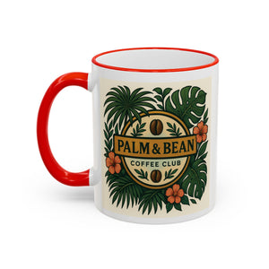 Accent Rim & Handle Coffee Mug — Palm & Bean Coffee Club Logo