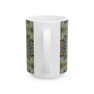 Ceramic White Mug - 11oz & 15oz, Kaleido Peacock Royals