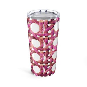 20oz Tropical Glossy Tumbler, Stainless Steel / Wicker Pink Hibiscus