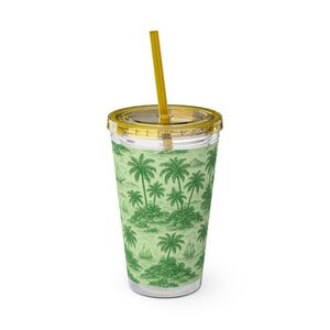 Tropical Tumbler with Straw | 16 oz: Faraway Toile/Green
