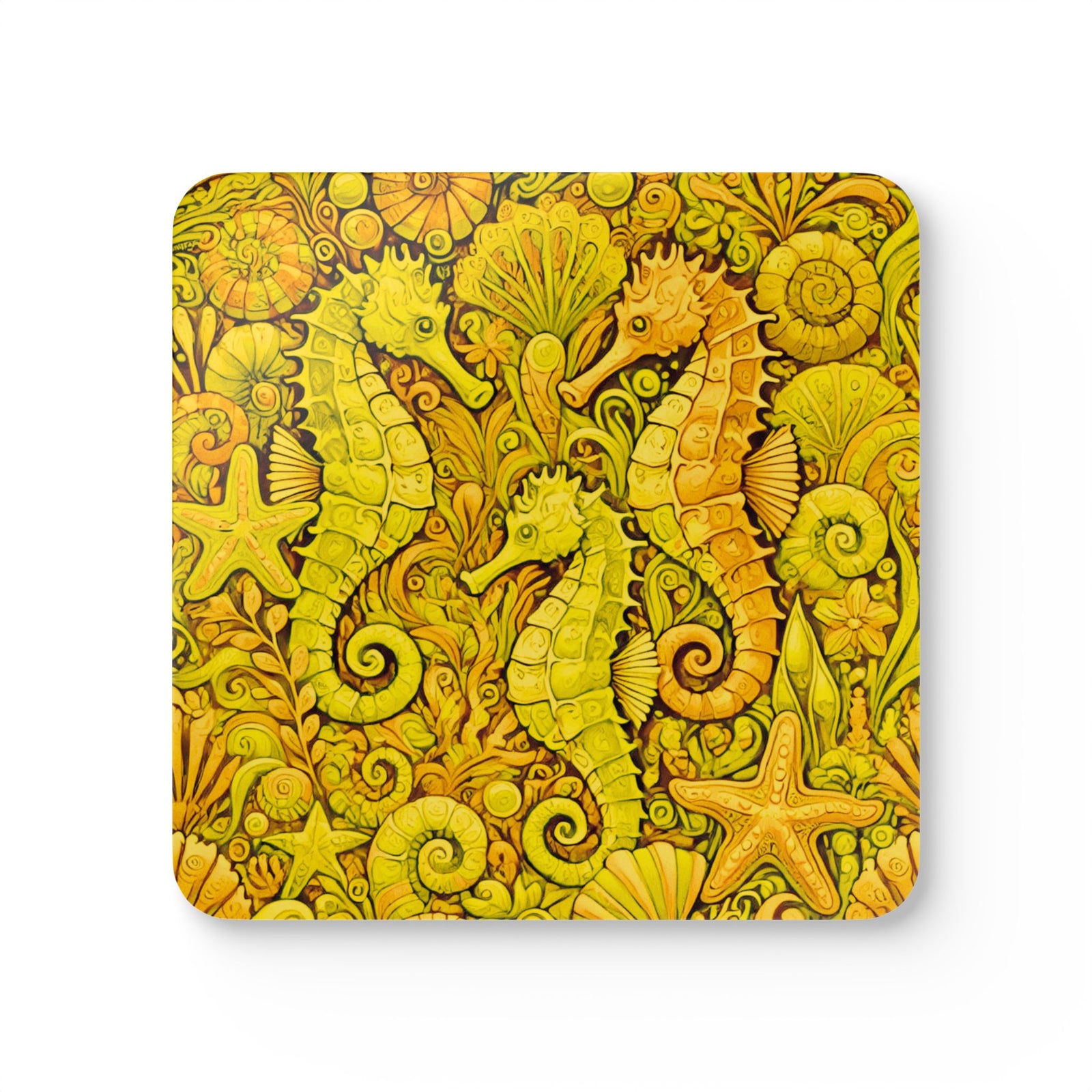 Coaster Set/4 - Seahorse Trio/Yellow