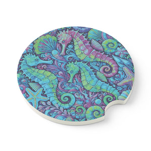 Soapstone Car Coaster - Seahorse Trio, Turquoise Pop