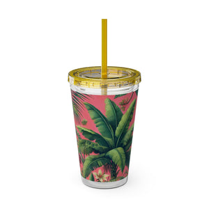 Tropical Tumbler with Straw | 16 oz:  More Tropical Palms, Coral
