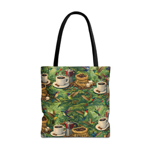 Tropical Hummingbirds & Coffee Tote Bag, Black - 3 Sizes