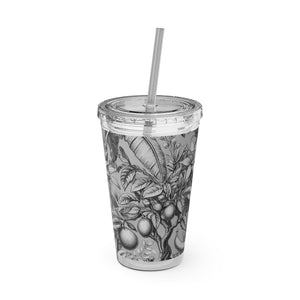 Tropical Tumbler with Straw | 16 oz: Tropical Palms & Fruit, Noir