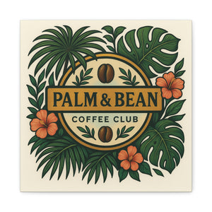 Palm & Bean Coffee Club Canvas Wall Art — Tropical Coffee Shop Sign