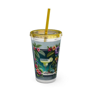 Tropical Tumbler with Straw | 16oz Colorful Travel Cup / Tropical Margarita