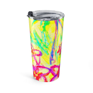 20oz Tumbler - Bright Tropi Doodle Yellow Travel Cup