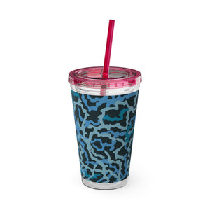 Tropical Tumbler with Straw | 16 oz: Coral Threads, Blue