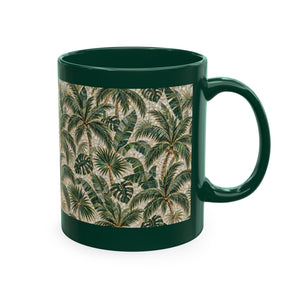Tropical Ceramic Mug, 11 oz — Palm Mosaic Leaves Coffee Cup