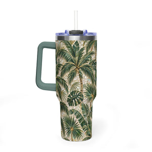 40oz Vacuum Tumbler – Insulated Tropical Travel Mug, Palms Mosaic