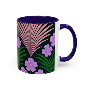 Accent Color Coffee Mug, Many Colors - 11oz & 15oz / Midnight Hibiscus Deco, Purple
