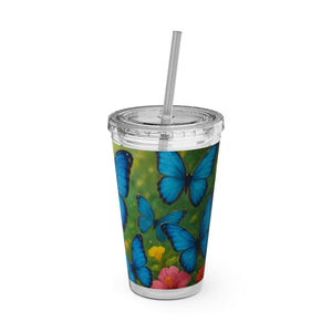 Tropical Tumbler with Straw | 16 oz : Morpho Butterflies Flight