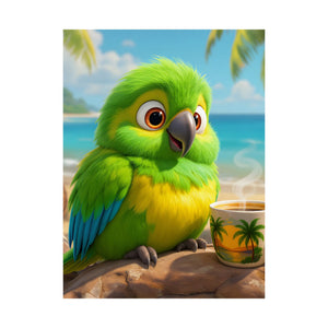 Tropical Beach Poster — Lulu the Parrot Matte Vertical Art Print