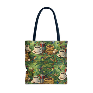 Tropical Hummingbirds & Coffee Tote Bag, Black - 3 Sizes